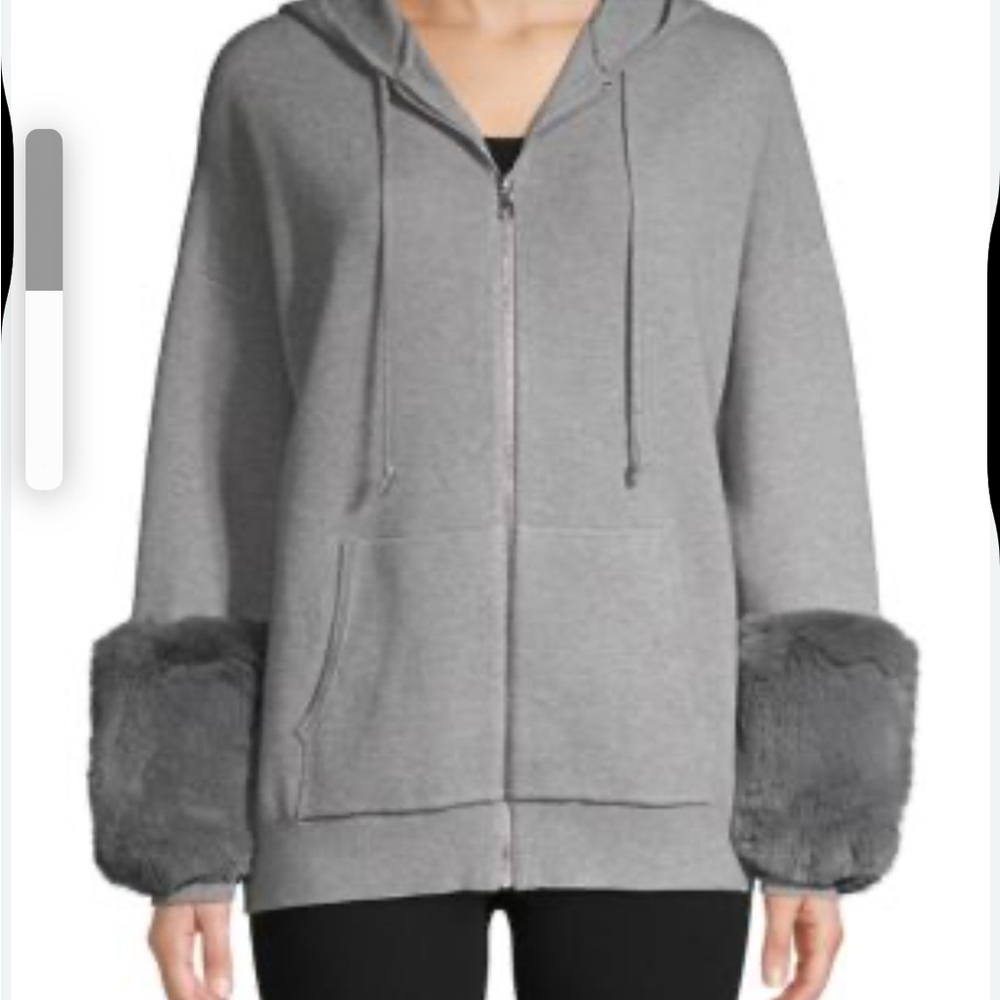 Saks Fifth Avenue SOLD OUT Gray Oversized Hoodie with Faux Fur Cuffs